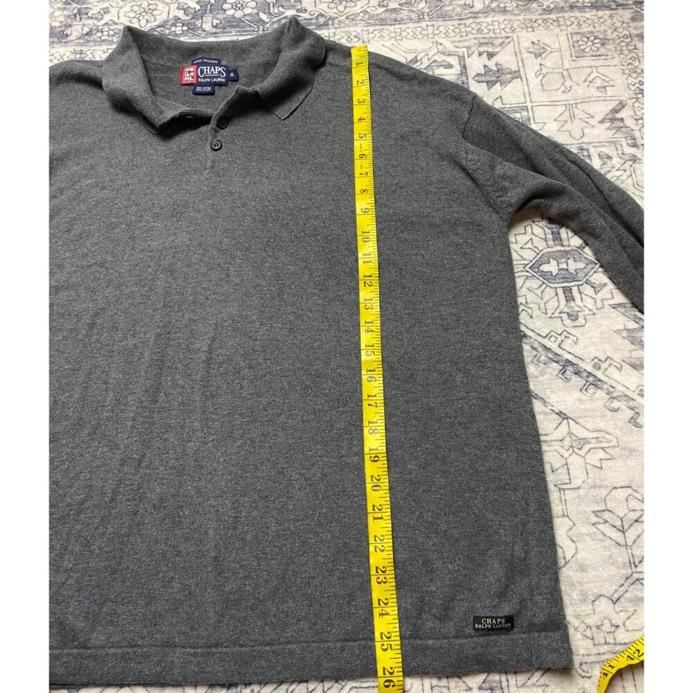 Chaps Ralph Lauren Mens Gray Long Sleeve Polo Shirt XL‎ Henley Cotton Vintage - Picture 5 of 6